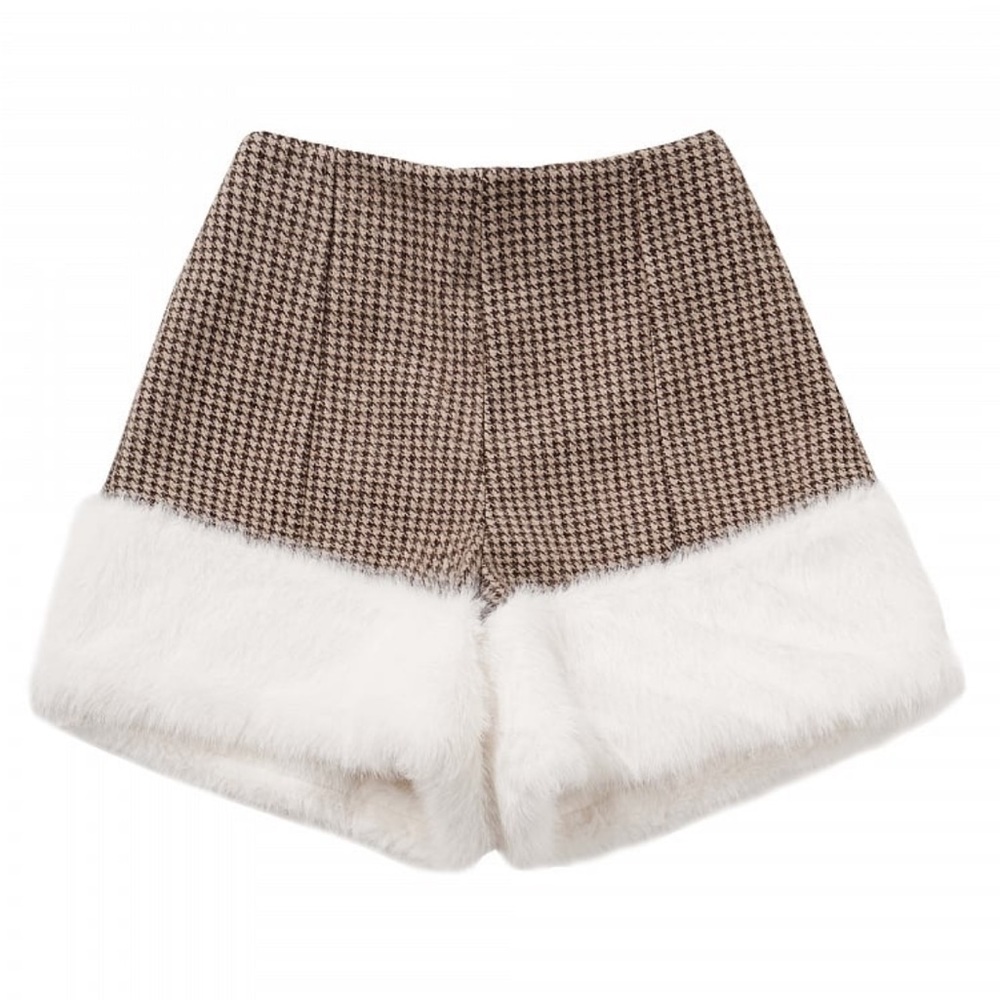 Houndstooth Faux Fur lined Shorts